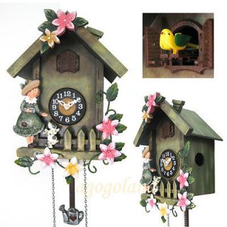 New Wooden Cuckoo Wall Clock with Handmade Handpainted Countryside 
