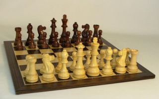 Chess Set with Large Staunton Pieces on Ebony and Maple Board