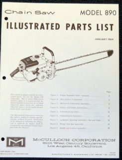 McCulloch 890 Chain Saw Parts List   Parts Manual IPL