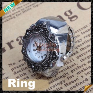   Girls Tibet Silver Lovely Petal Flower Quartz Finger Ring Watch
