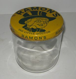 Antique Drug Store Lid For Counter Ramons Pills Medicine Display Jar 
