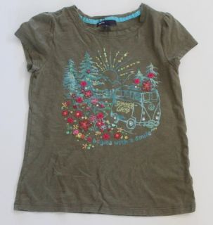   Green Summer Camp Stitched Sequined Peace VAn Bus Shirt MEdium 8