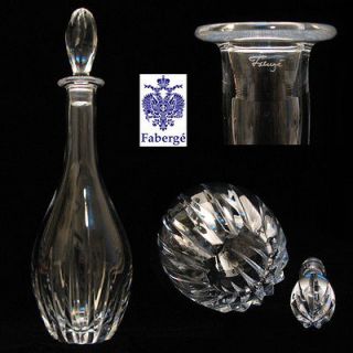 RARE Beautiful Signed Faberge Heavy Cut Glass Clear Crystal Decanter 