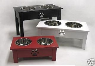   MEDIUM DESIGNER TABLE DOG FEEDER 2 stainless steel Bowls Paw cut out