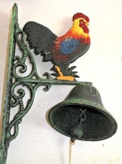 large cast iron Vintage Style Rooster Chicken Hanging Bell Indoor 