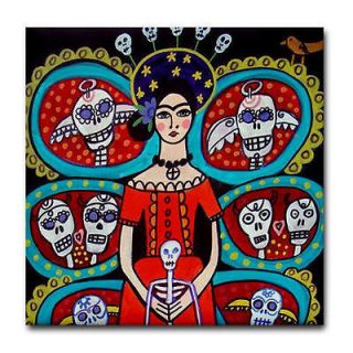   Dead Art Tile   Frida Kahlo Tree of Life   Mexican Folk Art Ceramic
