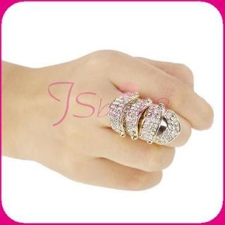  Tone Rhinestone Full Finger Two ring Armor Knuckle Ring HOT GIFT