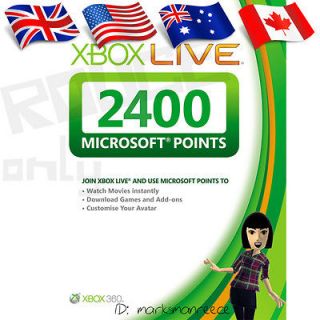2400 (1600+800) MICROSOFT POINTS CARD for AU USA EU Xbox Live 360 
