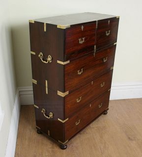 Antique Colonial Military Campaign Rosewood Chest of Drawers Cupboard 