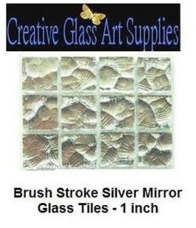 12  1 inch BRUSH STROKE Silver Glass Mirror Mosaic Tiles