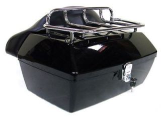 BLACK MOTORCYCLE TRUNK TAIL BOX LUGGAGE W/ TOP RACK BACKREST FOR 
