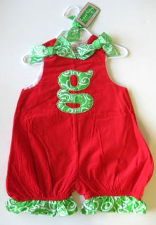 Mud Pie Red Corduroy Initial g Bubble Jumper Christmas Green Trim 