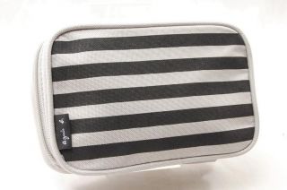 NEW AUTH French Agnes b Striped Small Cosmetic Makeup Bag Black Gray