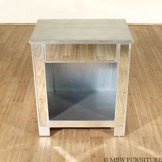   SILVER MIRRORED 1 Drawer NIGHTSTAND Side Table mbe001as