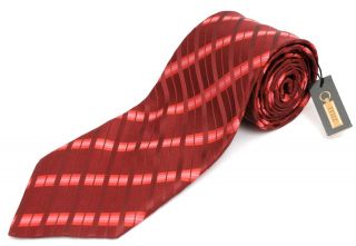 New ZILLI Paris Red Pink White Stripe Silk Neck Tie NWT $250!