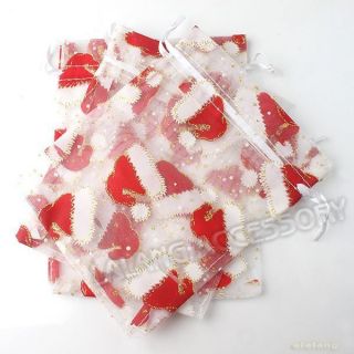 20x Red Christmas Hats Organza Gift Bags 12x15cm 120366