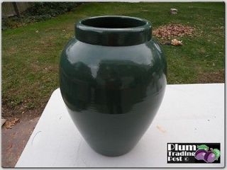 Antique 16 Dark Green Oil Sand Jar Floor Vase   Yellow Ware Pottery