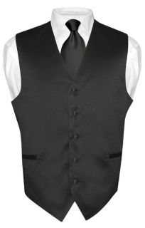 Mens BLACK Tie Dress Vest NeckTie Set for Suit or Tuxedo Small
