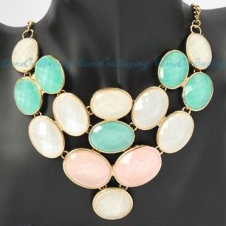 Fashion Golden Chain Oval Blue & White Pink Jelly Resin Beads Pendant 