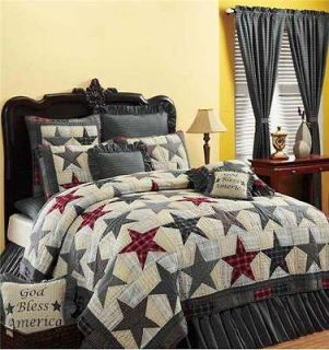 VICTORIAN HEART AMERICANA PRIMITIVE COUNTRY STAR QUEEN 3 PC QUILT SET 