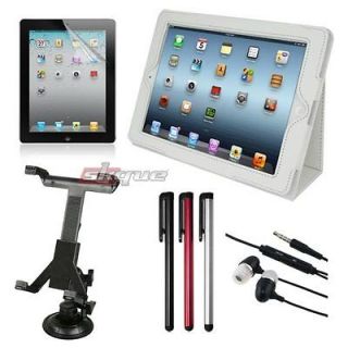  Bundle Leather Case Cover Earphone Stylus For Apple ipad 2 3 3rd
