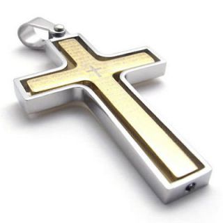 Gold Silver Stainless Steel The Lord Prayer Cross Pendant Mens 