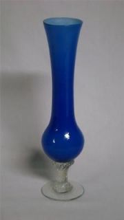 Vintage Cobalt Blue & Clear Glass Pedestal Bottom Flower Bud Vase