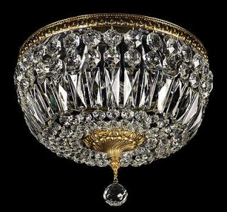 Antique French Vintage Flush Mount Bronze Brass Crystal Glass 