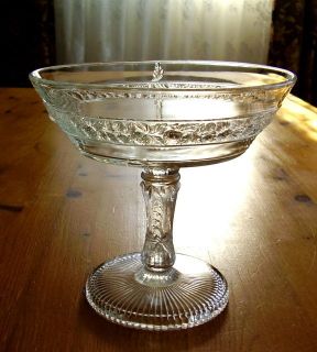 Antique Pedestal BERRY BOWL Fruit Band Glass COMPOTE EAPG Lily of the 