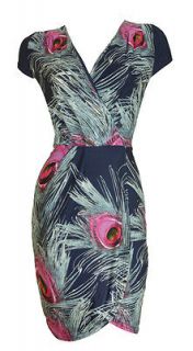   & Pink Peacock Print Cap Sleeve Day Dress Sally Anne Size 14 New