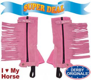Kids Suede Leather Half Chaps Pink   Kid sizes S, M or L. Select Any 