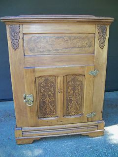 Antique Icebox highly detailed wood trim top loading Ice Box restored