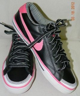 NEW NIKE Capri II Black Leather Pink Swoosh Sneakers Sz 6.5 NIB