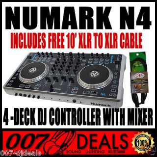 NUMARK N4 PA DJ 4 DECK CONTROLLER WITH MIXER INCLUDES FREE 10 XLR TO 