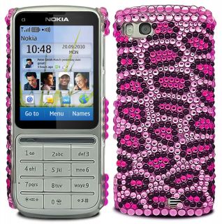 FOR NOKIA C3 01 DIAMOND BLING LEOPARD HOT PINK PLASTIC HARD CASE COVER 