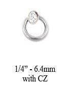 Captive Bead Ring Nose Ring Septum Hoop 1/4 16G CZ 2mm