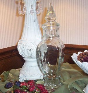 VINTAGE APOTHECARY JAR TALL GLASS CANDY DISH FINIAL LID DURGSTORE 