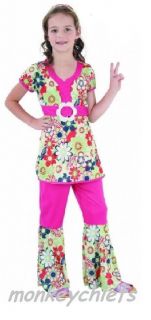 Child Girl Hippy 1960s 1970s Flower Power Fancy Dress Costume Ages 5 