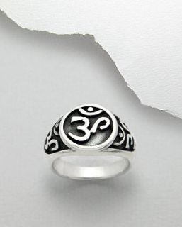 Om Ohm Aum Sterling Silver .925 Mens Signet Ring Sizes 6 10