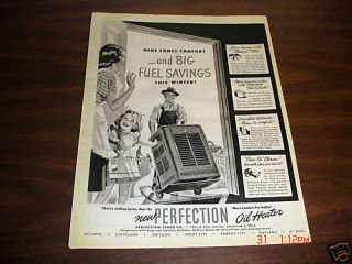 1948 Perfection Oil Heater Fuel Savings In Winter Ad