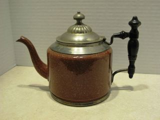 Antique Manning & Bowman Co. Graniteware Coffee Pot w/Wood Handle
