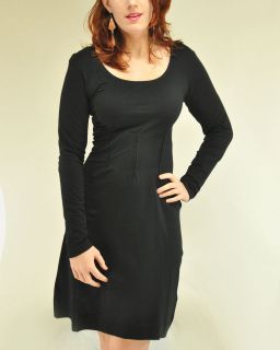 Regina Dress Organic Cotton Black Teal Long Sleeves Ethos Paris Knee 