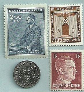 Rare German WW II .Original . Nazi Stamps & Coin Lot