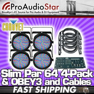 CHAUVET SLIMPAR64 LED SLIM DJ PAR CAN 4 pack + Free Obey 4 + 4 DMX 