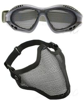   Steel Face Mask with Metal Mesh Goggles Black Airsoft Paintball Set