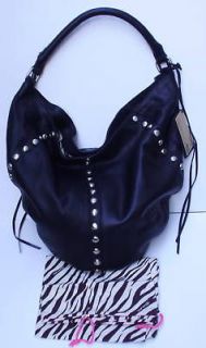 LINEA PELLE Alex Stud Hobo Leather Bag Black NEW $495