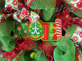 XL Deco Mesh Christmas Holiday Wreath Bright Colors Green Red White 