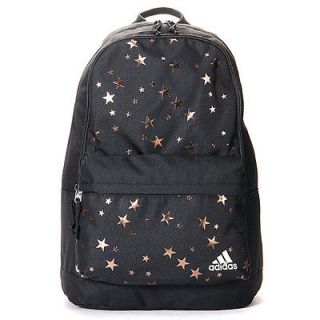 Brand New Adidas Female Shiny Star Backpack Book Bag Black with Brass 