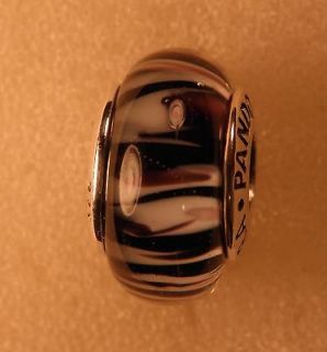 Authentic 790938 Pandora Silver Zebra Murano Glass Bead Charm