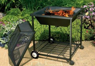   FB8005 24 Square Portable Scroll Fire Pit with Wheels+Screen+​Cover